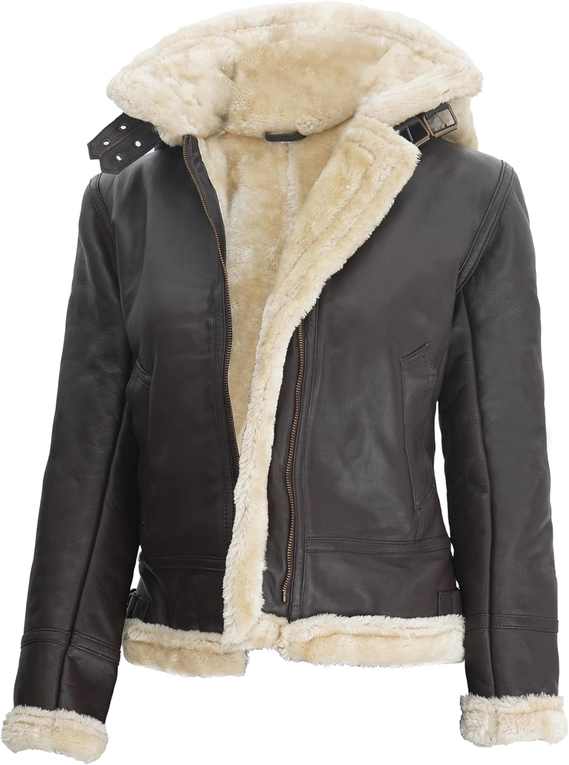 Blingsoul Womens Leather Sherpa Jacket - Real Leather Winter Jackets for Women