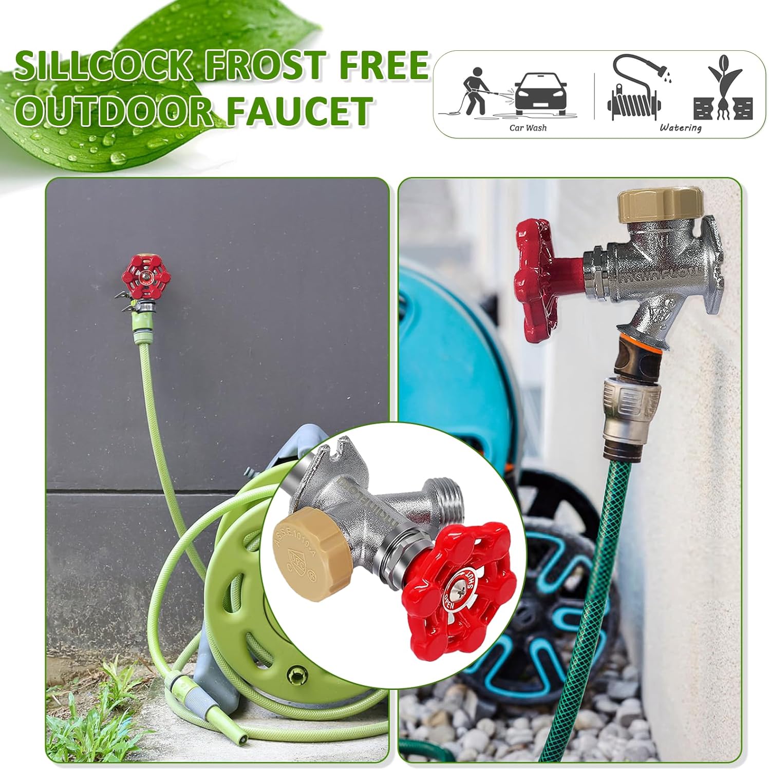 12 Inch Anti-Siphon Frost Free Sillcock Valve Multiturn 1/2 Inch NPT, 3/4 Inch Hose Bibb, Brass Body,Brass Valve 12 inch Length