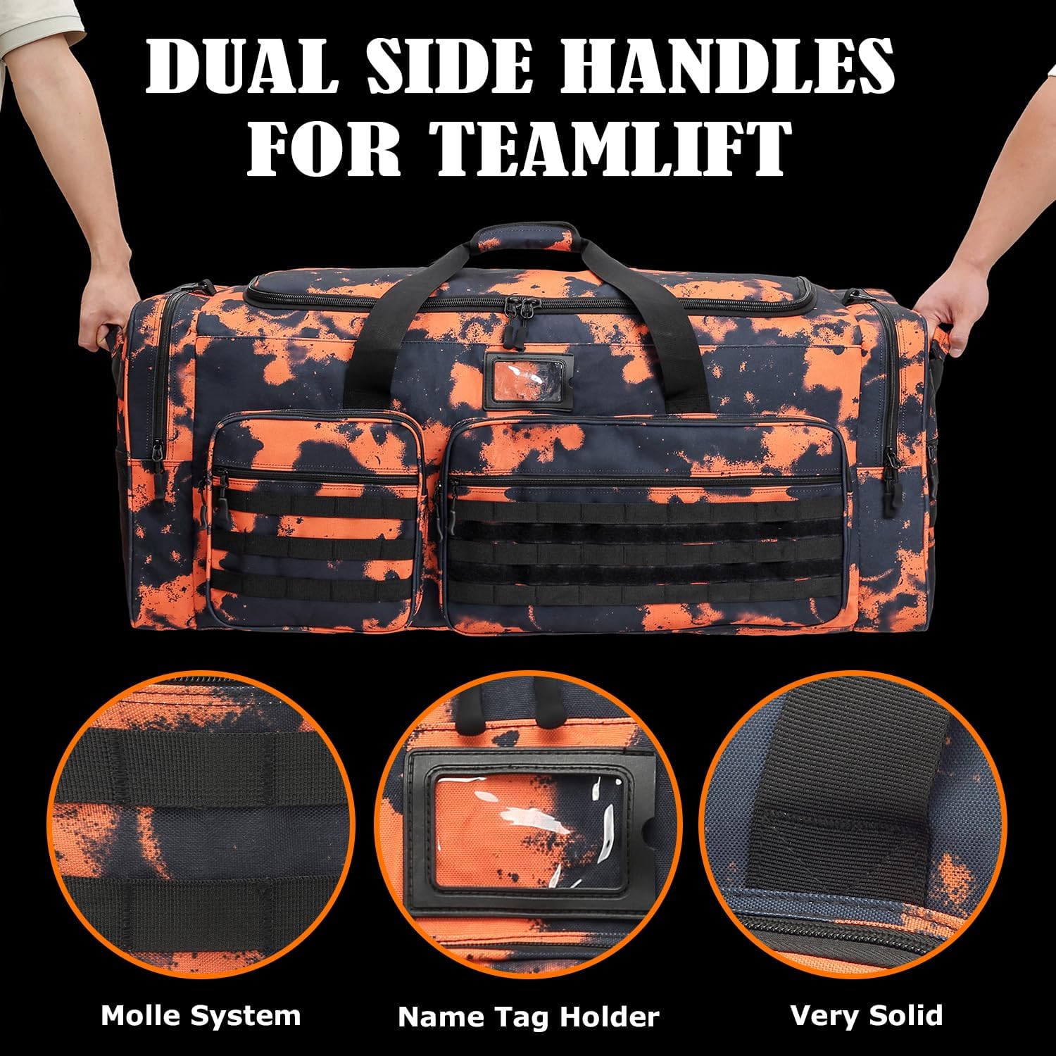 Extra Large Duffle Bag for Men, Heavy Duty Duffle Bag for Travel, Large Sports Gym Equipment Bag for Hockey Football Soccer Baseball Basketball & Team training (Orange Graffiti)