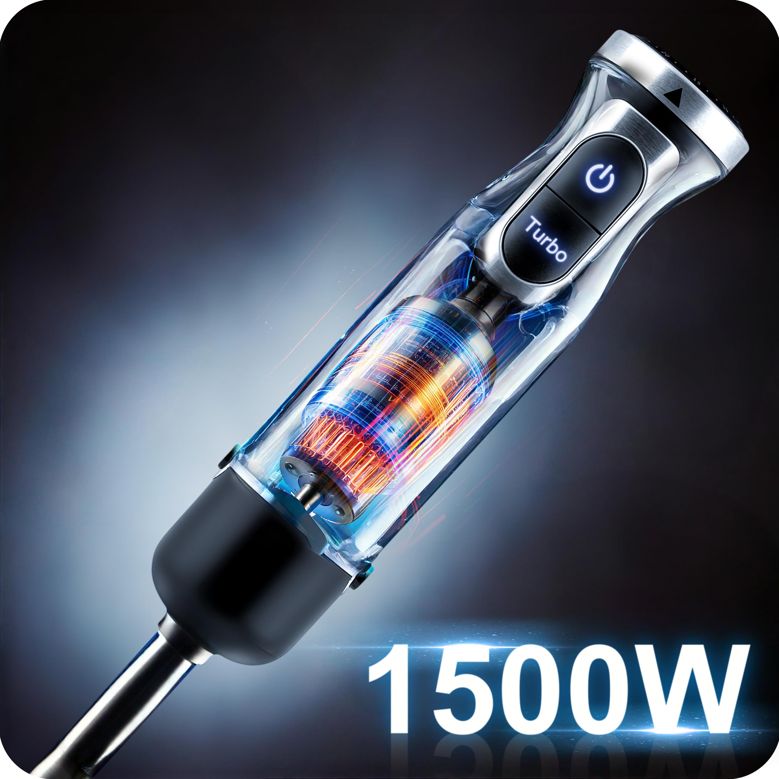 Berdsen Frullatore a immersione manuale Frullatore ad immersione 1500W Multifunzionale con accessori Funzione Turbo 800 ml Acciaio Plastica Grigio Nero