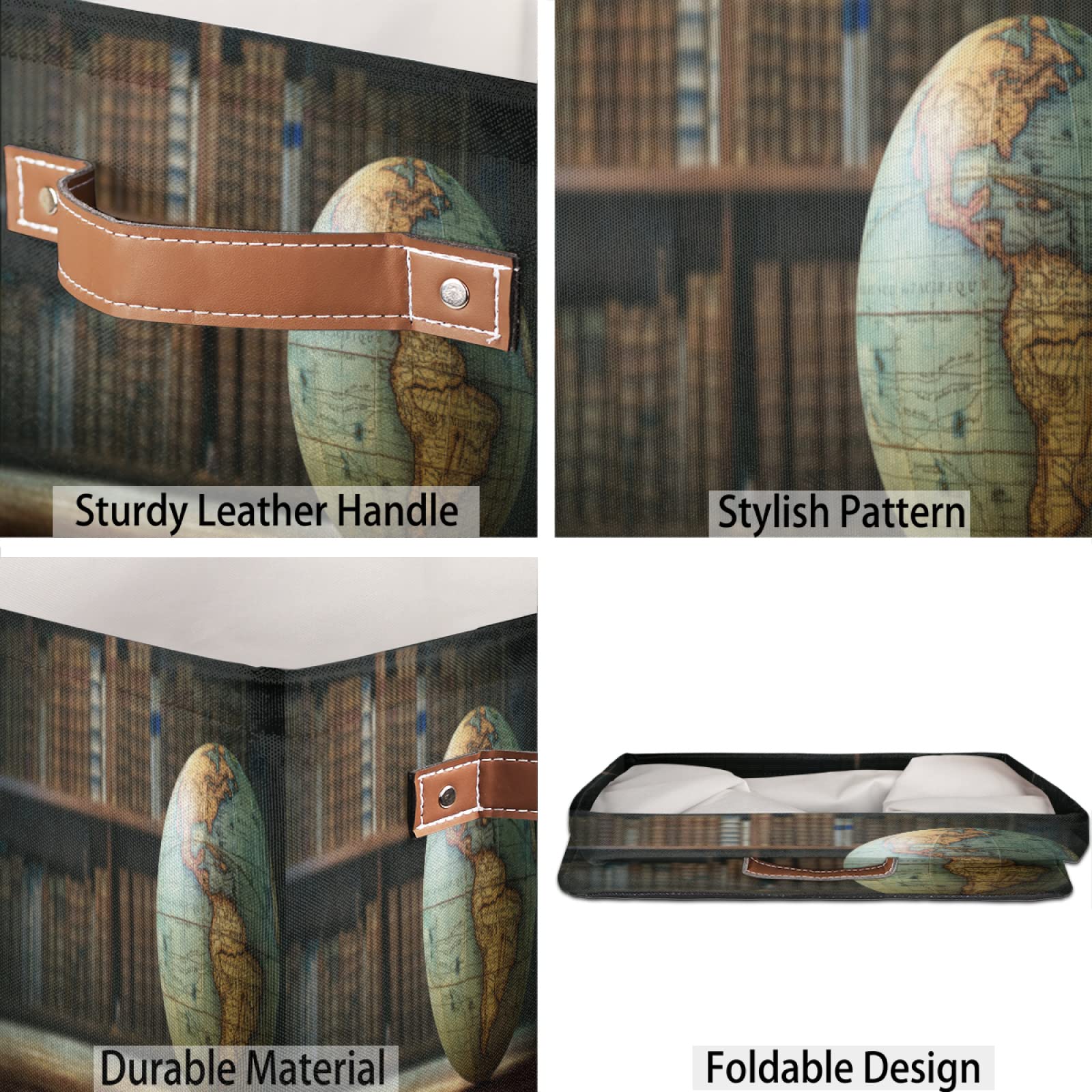 The Globe of the Library Cestino portaoggetti con manici per armadio e mensole, per casa, ufficio, 2 pezzi