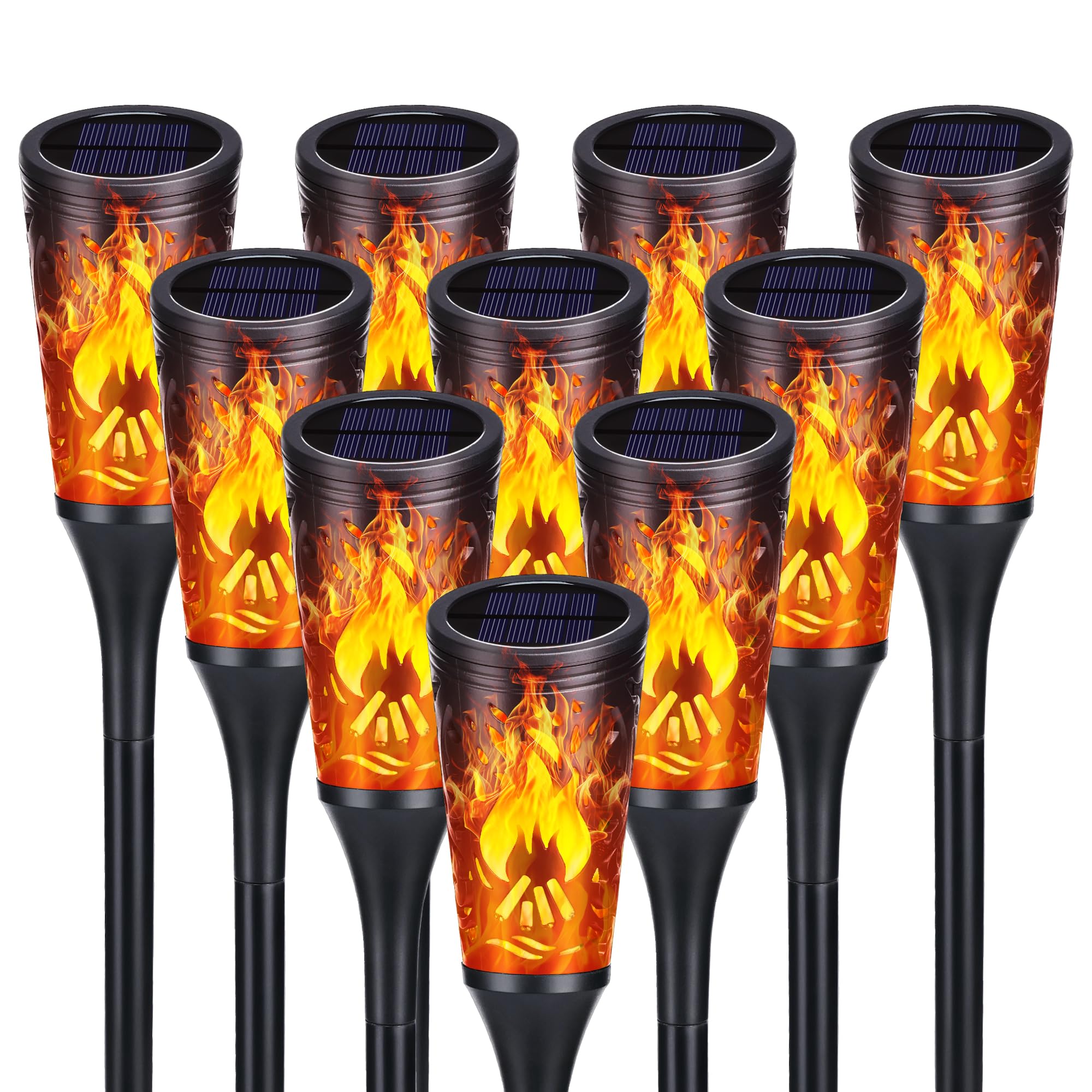 Moxled 10 Stück Solarlampen für Außen - 12 LED Solarleuchten Garten mit Realistischer Flammeneffekt, IP65 Wasserdicht Gartenfackeln Solar für Außen, Hinterhöfe, Gärten, Rasen Beleuchtung