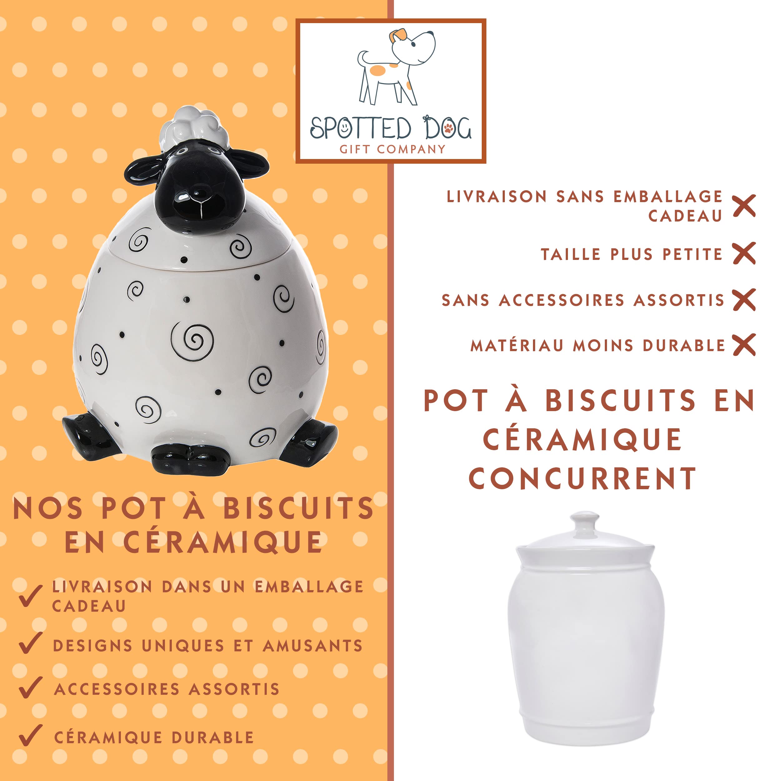 SPOTTED DOG GIFT COMPANY Boîte à Biscuit en Céramique, Grand Bocal de Conservation pour Cookies Bonbons ou Friandises, Mignon Cuisine Article, Cadeau pour Mouton Amoureux, Blanc 2200ml