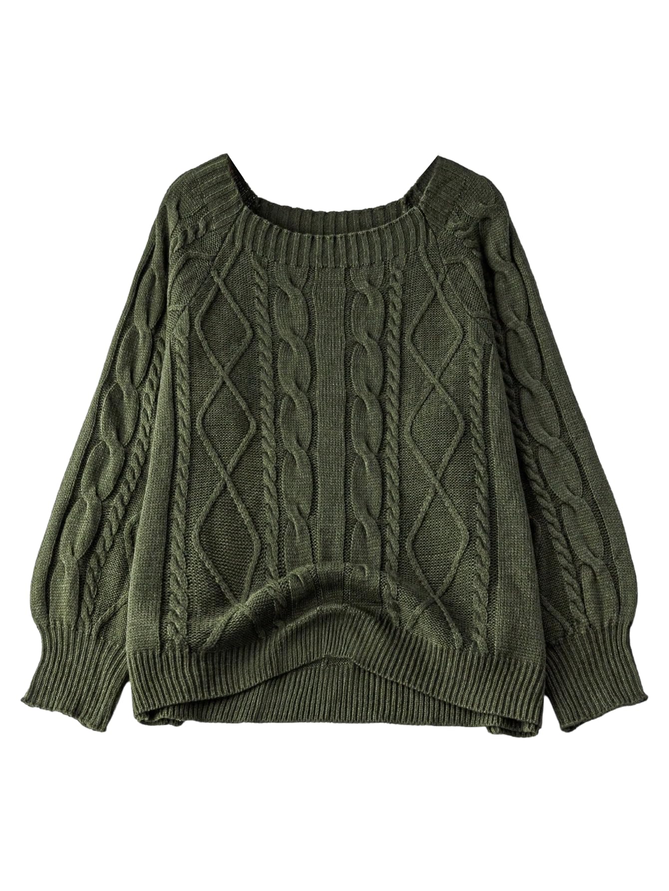 MakeMeChic Womens Plus Size Cable Knit Sweaters Crew Neck Long Sleeve Going Out Pullover Tops