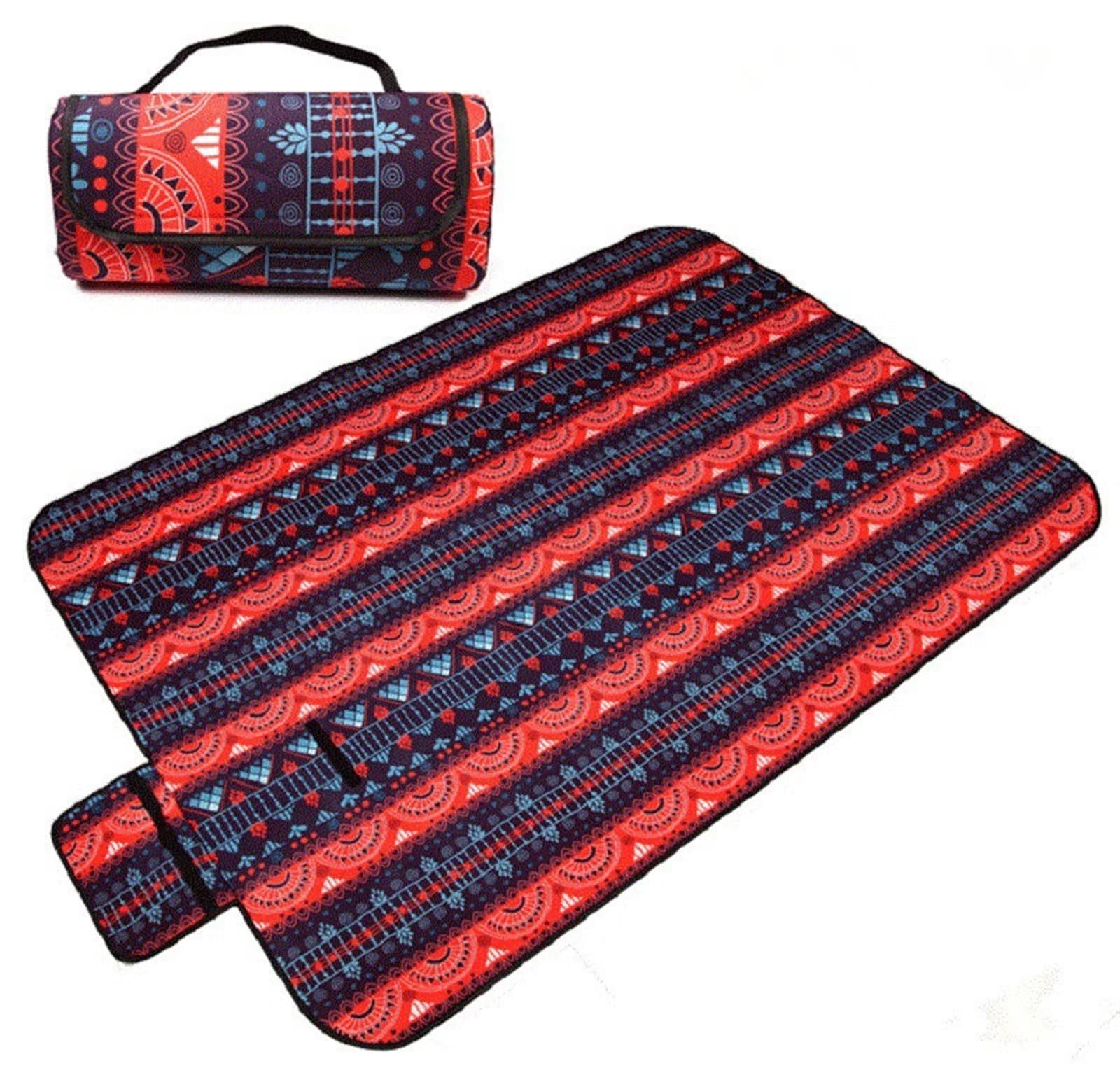 Coperta da Picnic Rosso blu etnico,180x200cm,Grande XXL Picnic Blanket,con Parte Inferiore Impermeabile Tappetino Spiaggia Isolata Pieghevole per Spiaggia,Campeggio,Esterno,Parco,Giardino