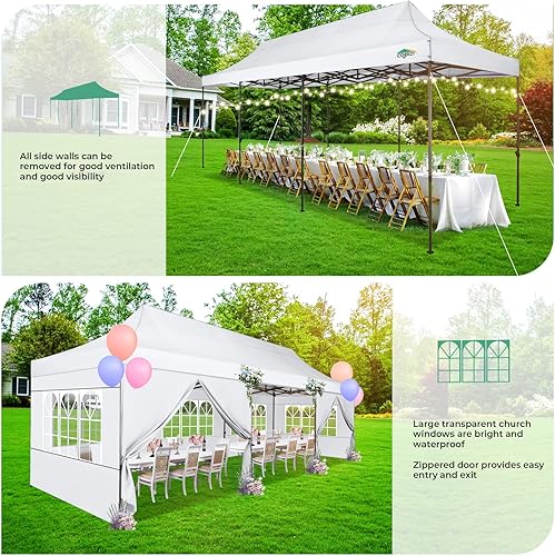 Miniatura 6 de COBIZI Tienda de campaña resistente de 10 x 30 pulgadas, toldo comercial desplegable de 10 x 30 pulgadas para fiestas, kioscos impermeables con 8