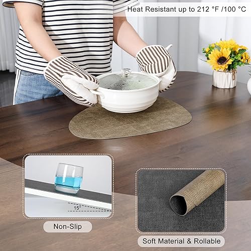 Miniatura 5 de Manteles individuales y posavasos, manteles individuales reversibles lavables redondos, de piel sintética, lavables, antideslizantes, resistentes al