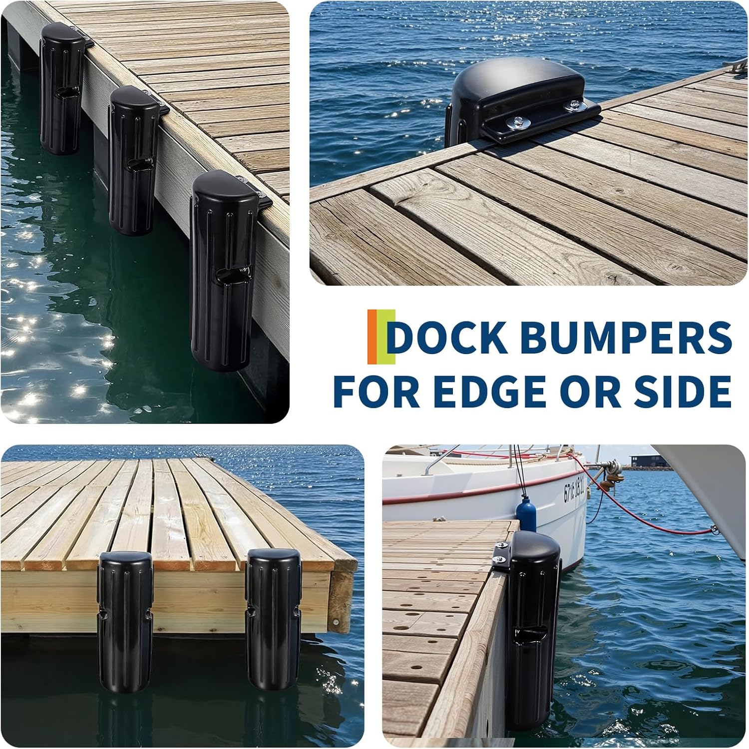 GarveeLife Boat Dock Bumpers for Edge or Side, Marine-Grade PVC Boat Fenders Guard 2 Pack, UV-Resistant, Durable Vertical Protection, Includes Mounting Hardware,Black
