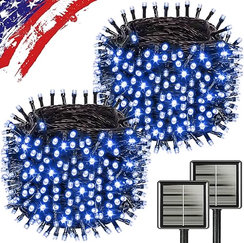 Miniatura 9 de Paquete de 2 luces solares de Navidad multicolor, 180 pies, 500 LED, luces solares impermeables para exteriores, encendidoapagado automático con 8