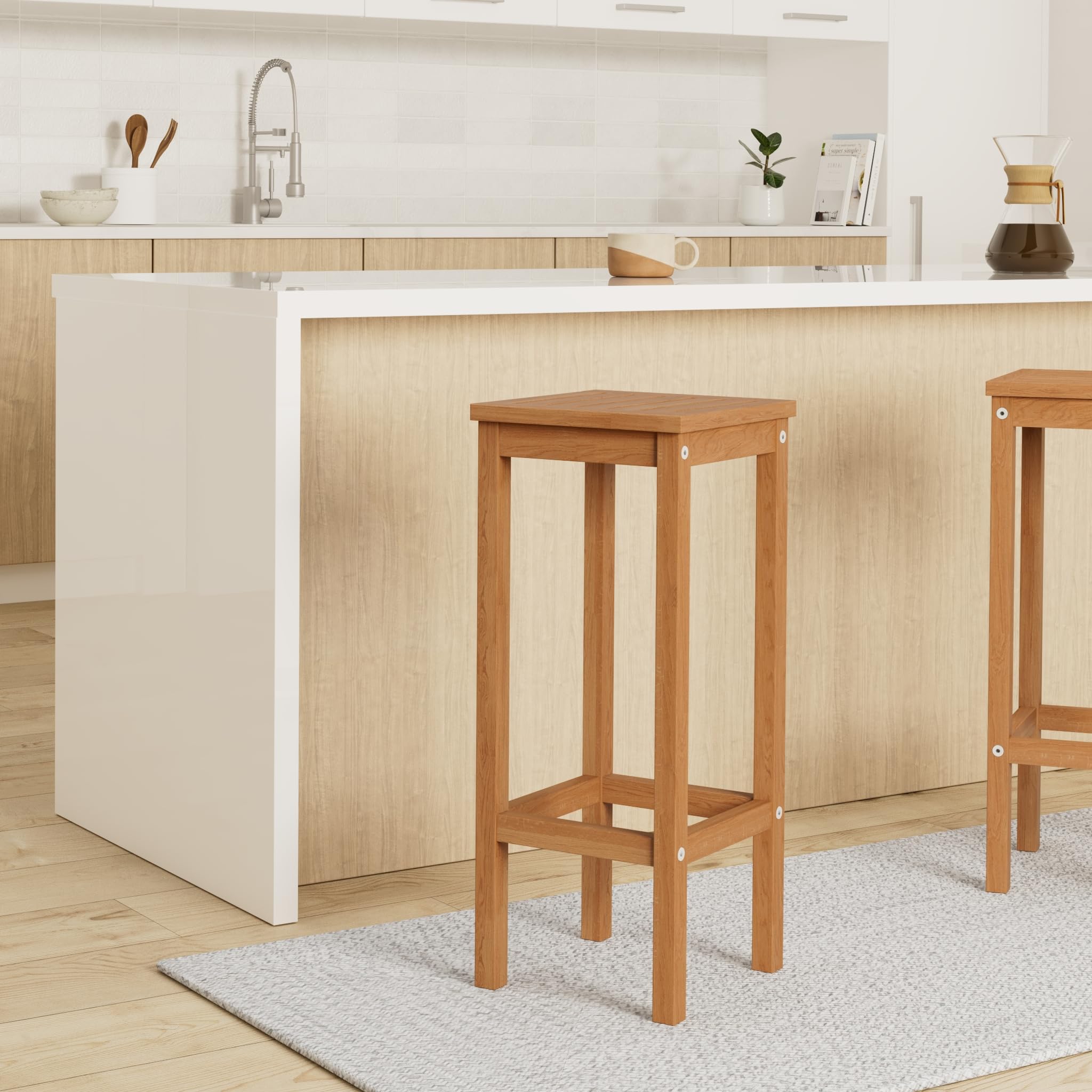vidaXL 2X Acacia Taburete Alto Bar Cuadrado Madera Sillas Barra Altas Cocina