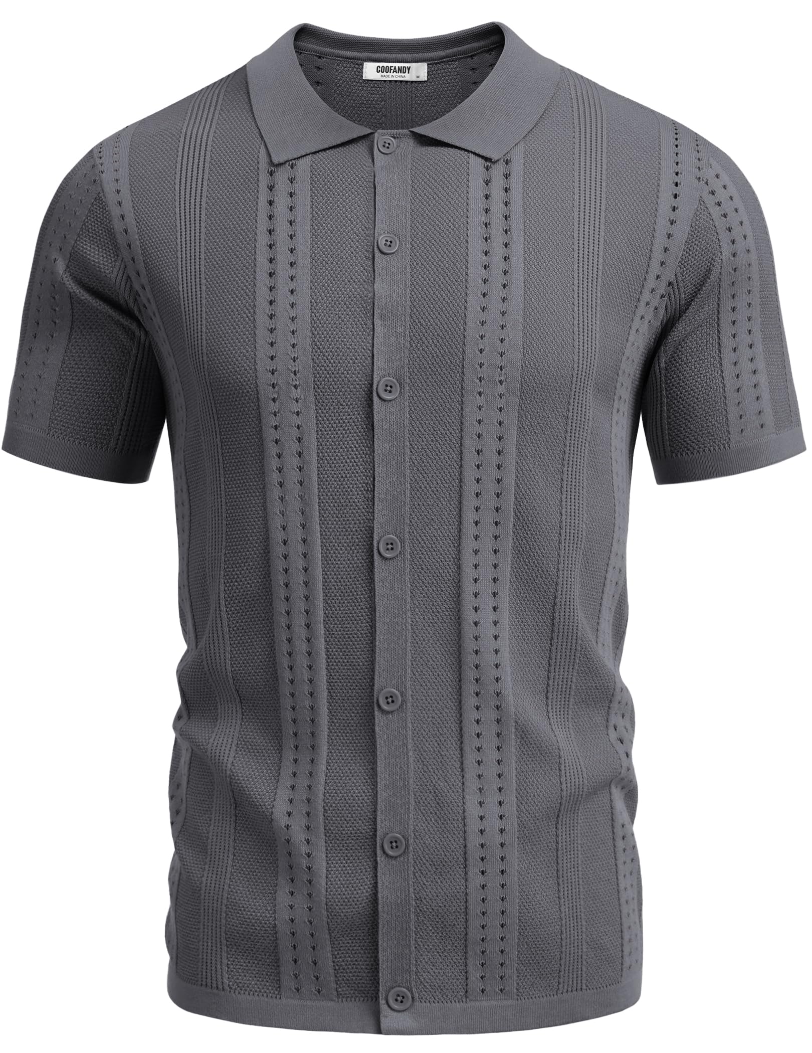 COOFANDY Herren-Strickhemd mit Knopfleiste, kurzärmlig, Poloshirt-Style, modisches Freizeithemd für Sommer und Strand
