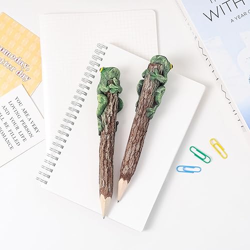 Miniatura 6 de Lápiz de rana de madera tallada a mano con animales lindos anfibios, papelería creativa, lápices de madera rústica, suministros escolares y de