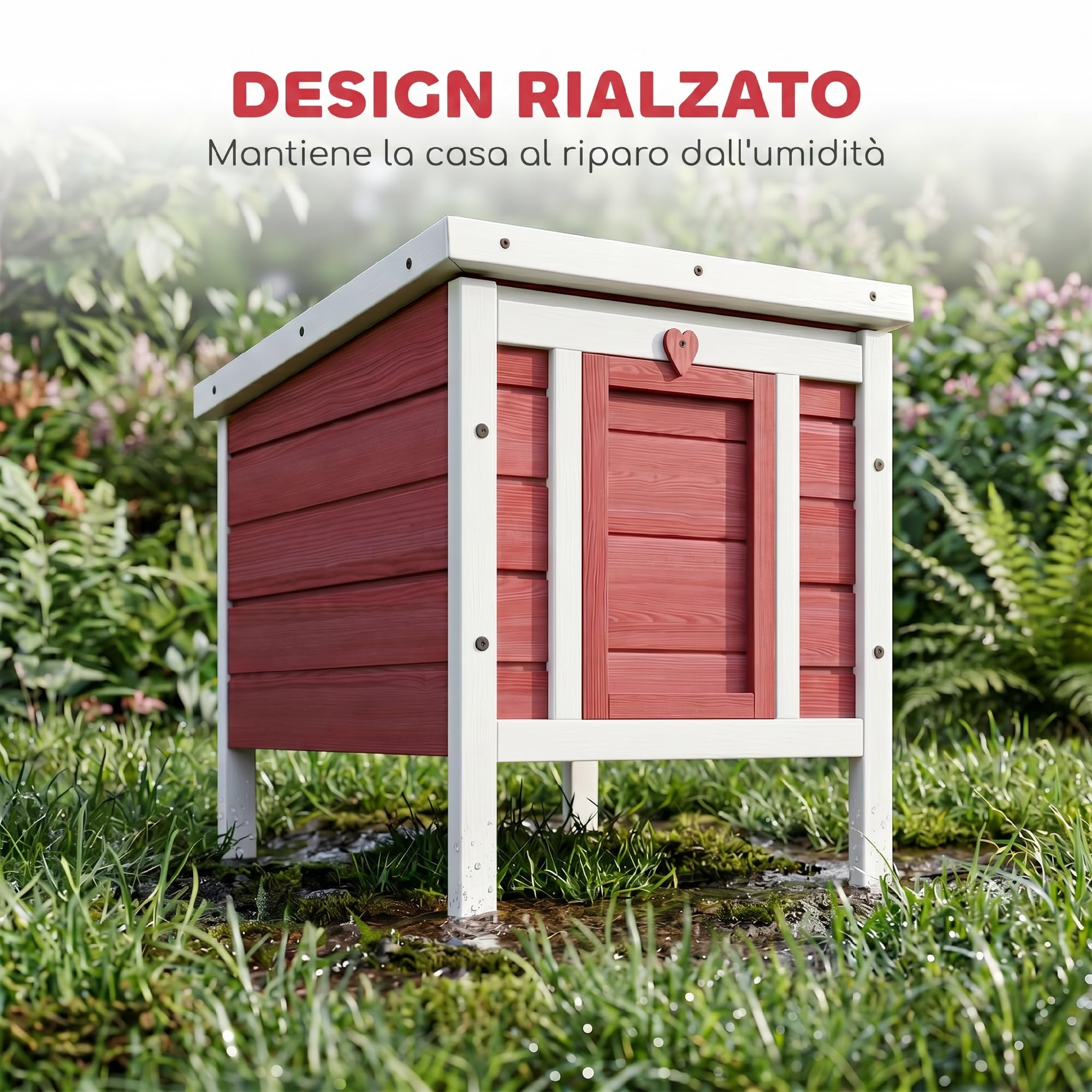 PawHut Gabbia per Conigli in Legno con Tetto Apribile in Asfalto, Conigliera con Rampa di Accesso Antiscivolo, 51x42x43 cm, Rosso