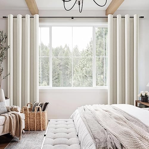 Miniatura 2 de Cream Linen Blackout Curtains 90 Length 2 Panels Set for Living Room Bedroom, 100% Black Out Thermal Insulated Linen Drapes, Room Darkening Grommet