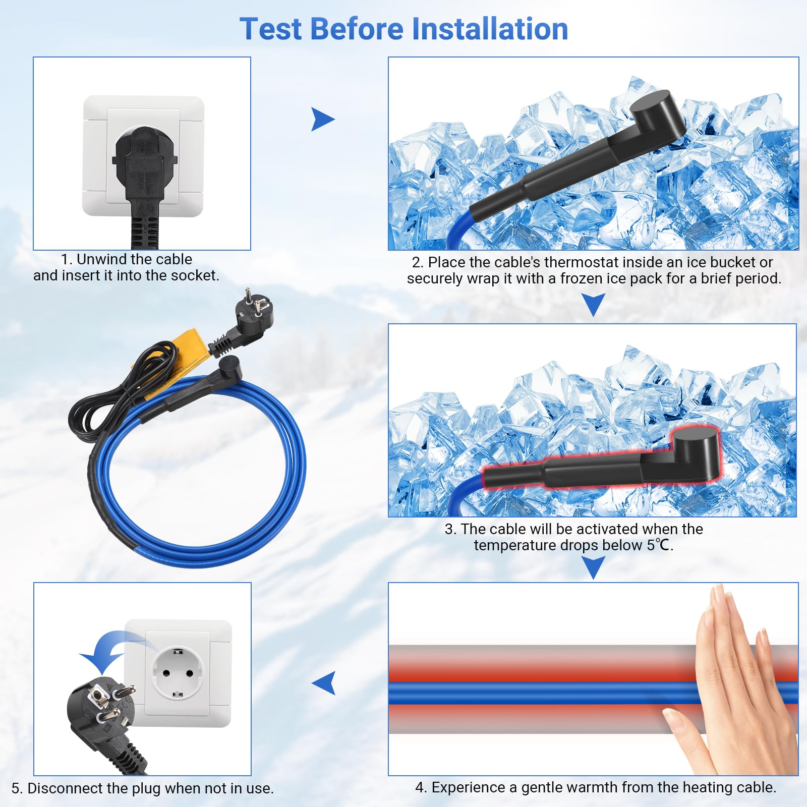 Cavo Riscaldante Antigelo per Tubi,Ci-Fotto Cavo Scaldante Autoregolante 6M Termostato Integrato per Proteggere Tubature dell'acqua,Tubature Domestiche in Metallo/Plastica,Scarichi e Lavandini (15W/M)