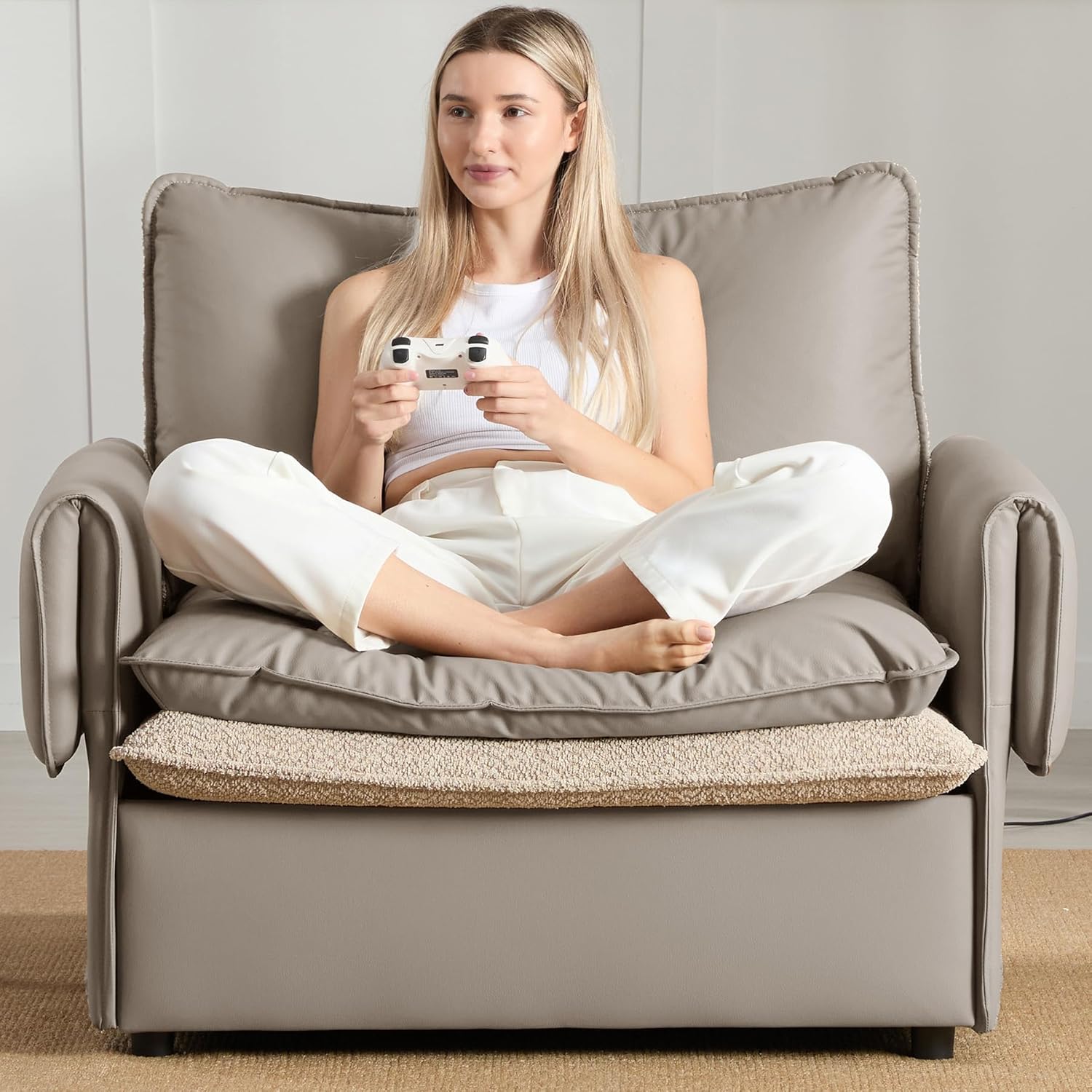 Oversized Leather Accent Chair, Modern Armchair Single Reading Chair Lounge Chair,43.1'' Wide, 23.4" Seat Deepth Comfortable Seating for Living Room Bedroom (Gray Leather 41.1" Width)