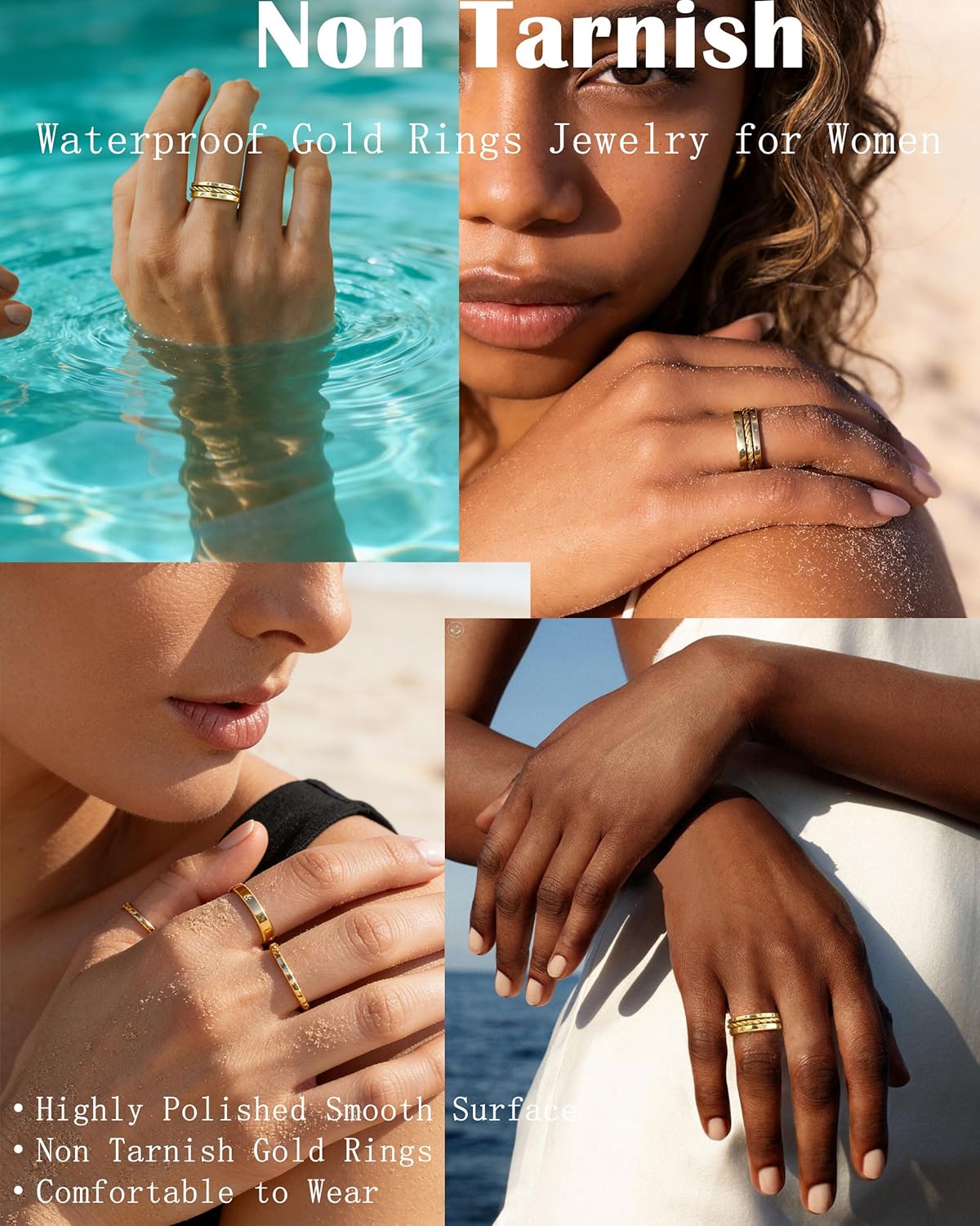 JSJOY Gold Stackable Rings Set for Women Non Tarnish, 3 Pcs Cubic Zirconia Stacking Rings Dainty Sparkling Wedding Bands Engagement Rings for Women Anniversary Birthday Gifts for Her Girlfriend Mom