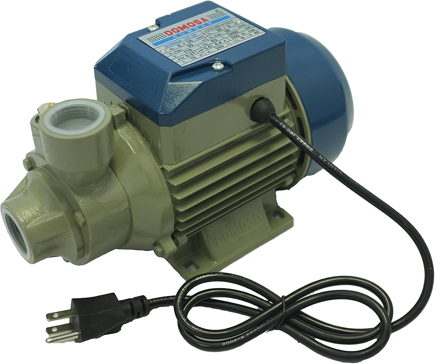 Amazon.com: DOMOSA Bomba de agua eléctrica centrífuga periférica  transparente de 0,5 1/2 Hp DP50 QB60 para bombeo de jardín o piscina, kit  de filtro y válvula de verificación : Herramientas y Mejoras