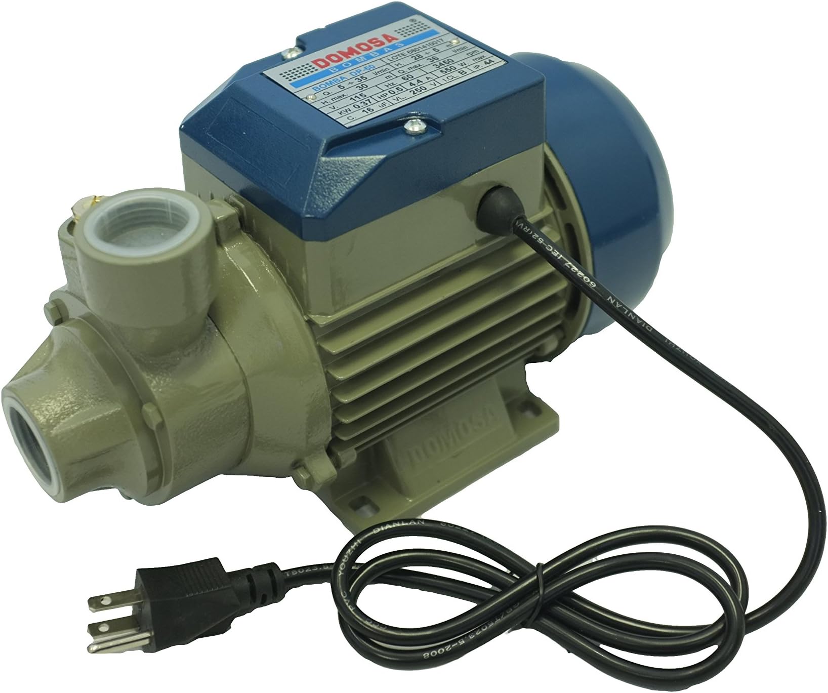 Electric Centrifugal Peripheral Power Clear Water Pump 0.5 1/2 Hp DP50 QB60 Pumping Garden House Pool Sprinkling Water Bundle Kit Filter and Check Valve by DOMOSA