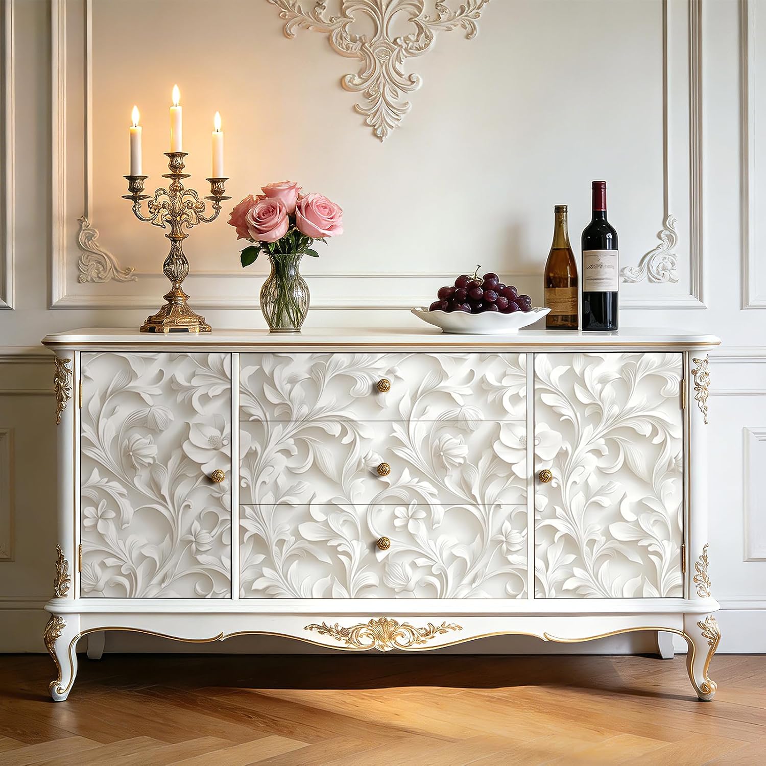 FunStick 17.5x354 Off White Wallpaper Modern Floral Peel and Stick Wallpaper for Kitchen Living Room Renter Friendly Wall Paper Waterproof Removable Magnolia Flowers White Contact Paper for Furniture