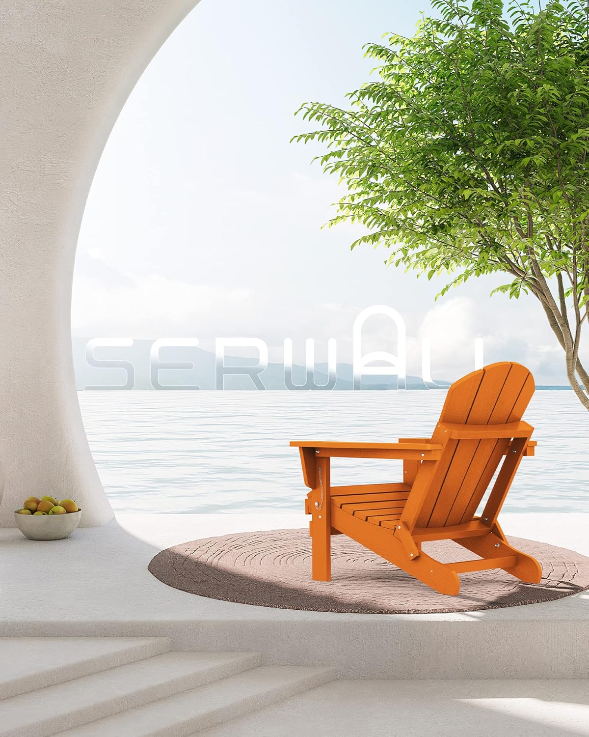 SERWALL Foldable Adirondack Chair with Cup Holder Set of 2 for Patio Garden Outdoors Fire Pit Chairs-Orange