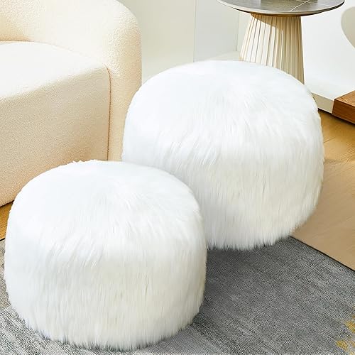 Peryiter Funda de puf otomano de piel sintética blanca de 20 x 20 x 12 pulgadas, taburete otomano redondo sin relleno, funda mullida para disponible en Yaxa Colombia