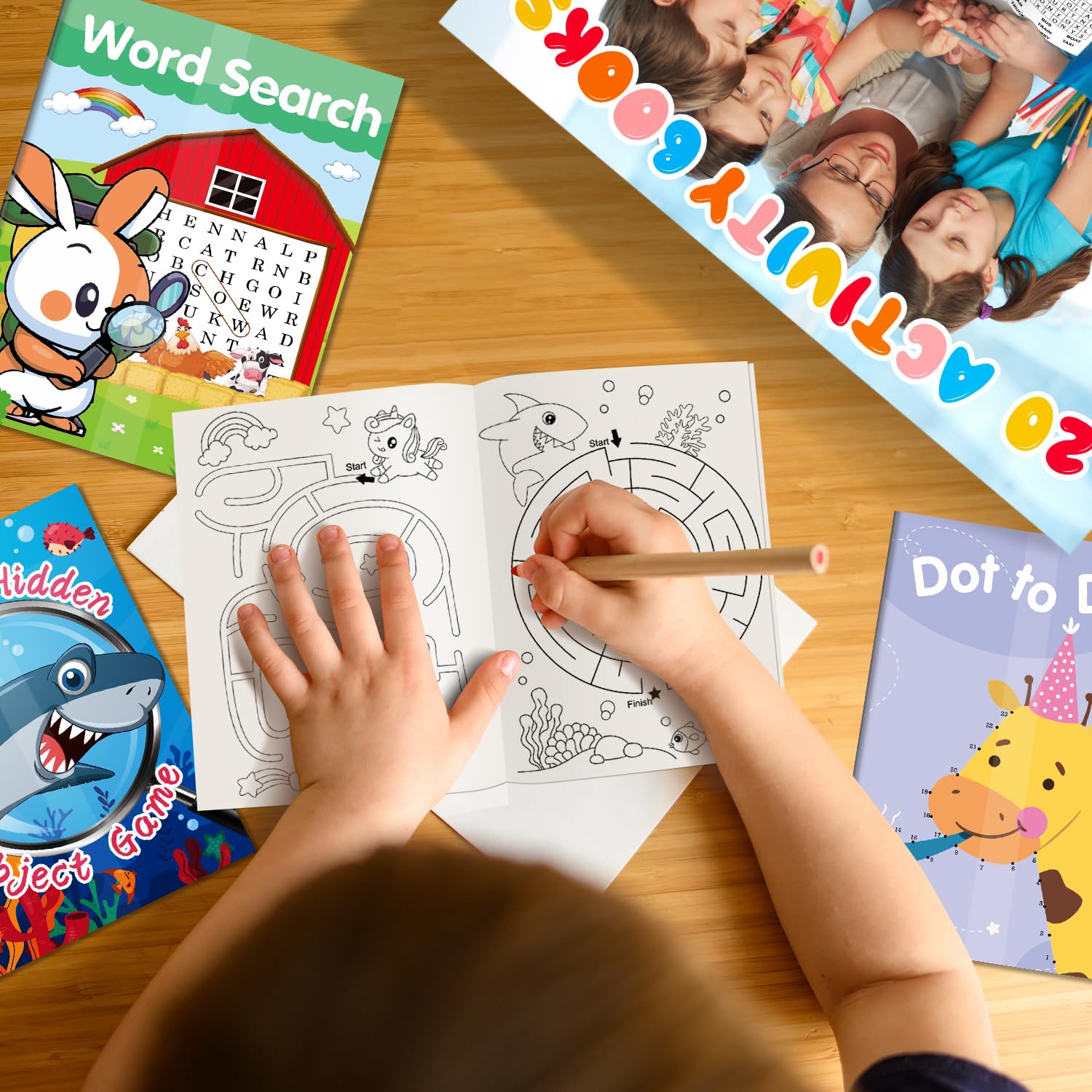 Elfew 20 Juegos Libro de Actividades Infantiles, pequeños Regalos para niños, Incluyendo búsqueda de Palabras, laberintos, Punto a Punto, Fiestas Infantiles, niños de 3 a 6 años