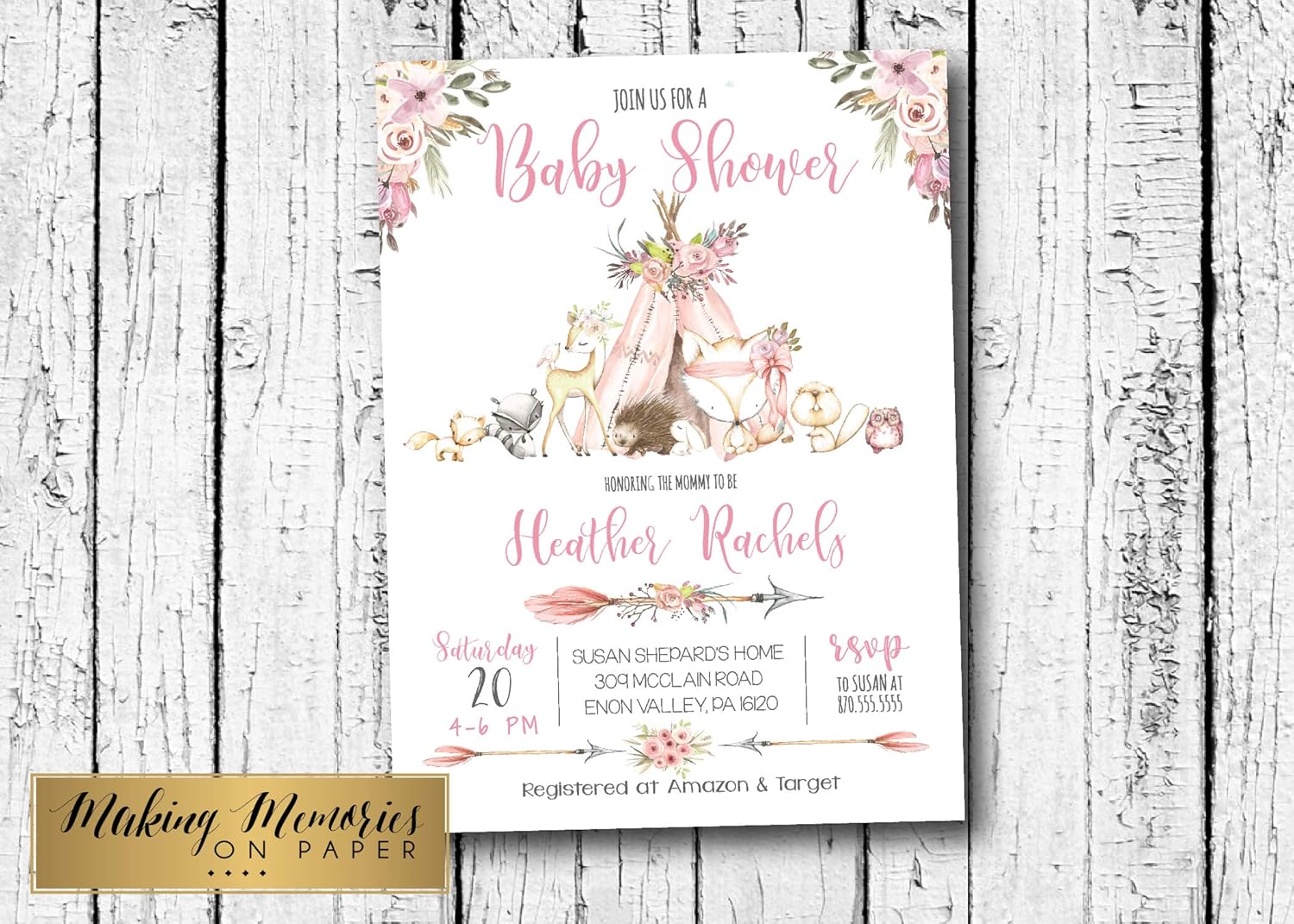 Amazon.com: Girl Woodland Animal Baby Shower Invitation, Woodland animals watercolor, Rustic ...