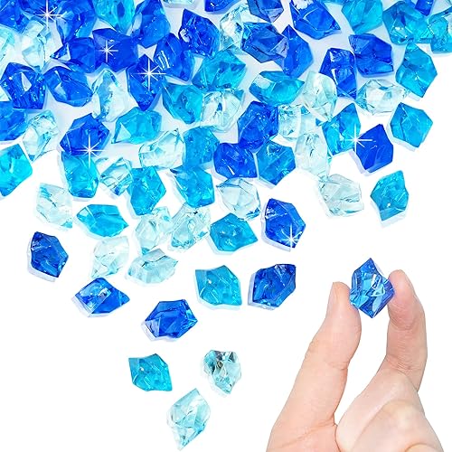 Mezcla de roca de hielo acrílica azul para rellenos de jarrón, 160 piezas de gemas falsas de cristal triturado para manualidades y centros de mesa