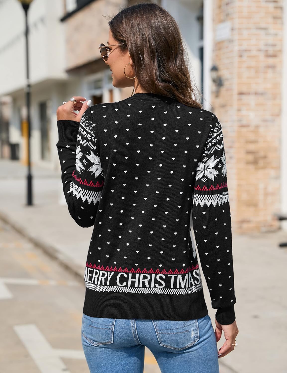 MISSKY Women's Long Sleeve Ugly Christmas Sweater Reindeer Knit Pullover Tops - Image 4