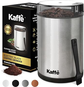 Kaffe Coffee Grinder Electric. Best Coffee Grinders for Home Use. 14 Cup Easy On/Off w/Cleaning Brush Included. Stainless Steel