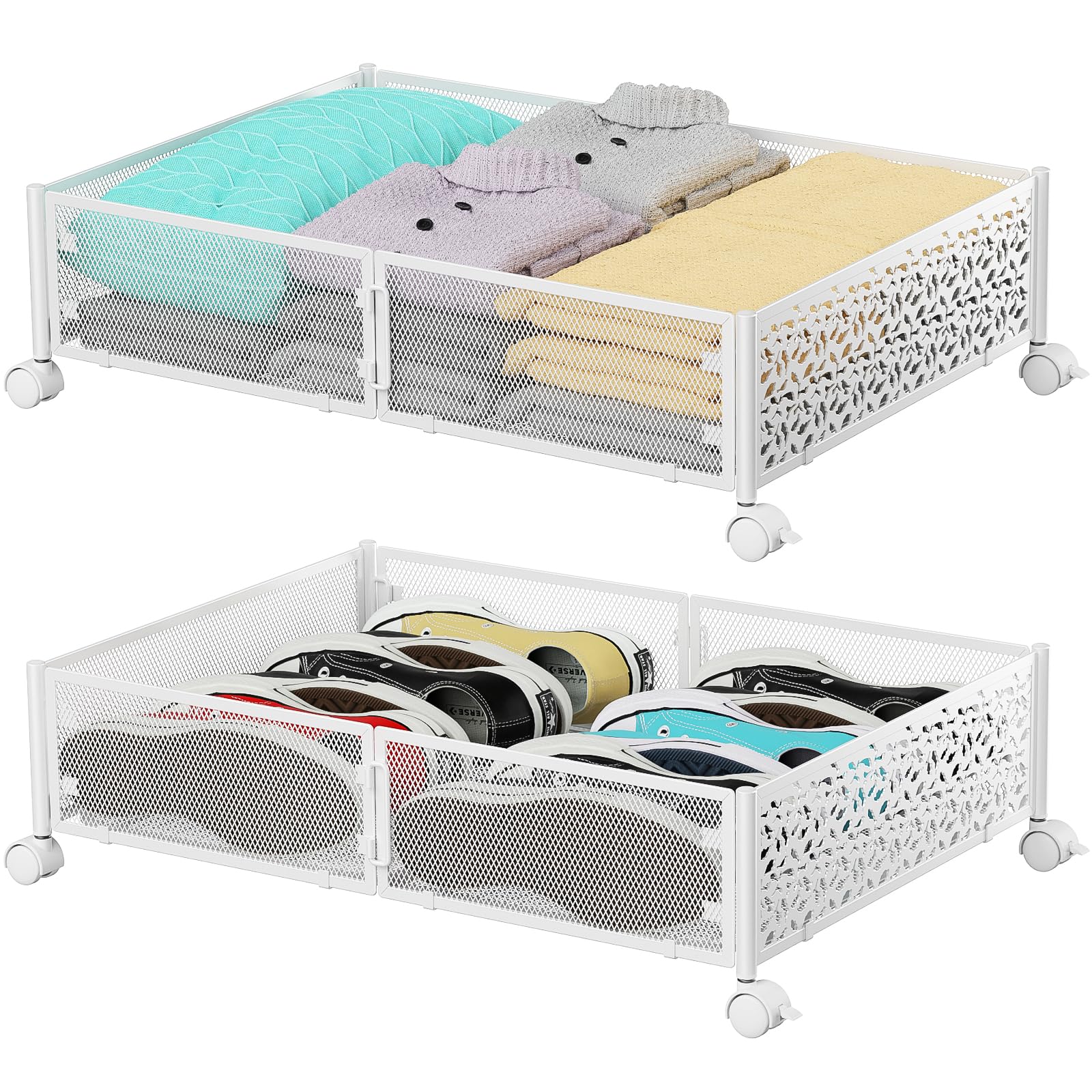 PHINOX Almacenamiento debajo de la cama, contenedores de almacenamiento debajo de la cama con ruedas, cajón organizador de almacenamiento de zapatos debajo de la cama para dormitorio, ropa, zapatos