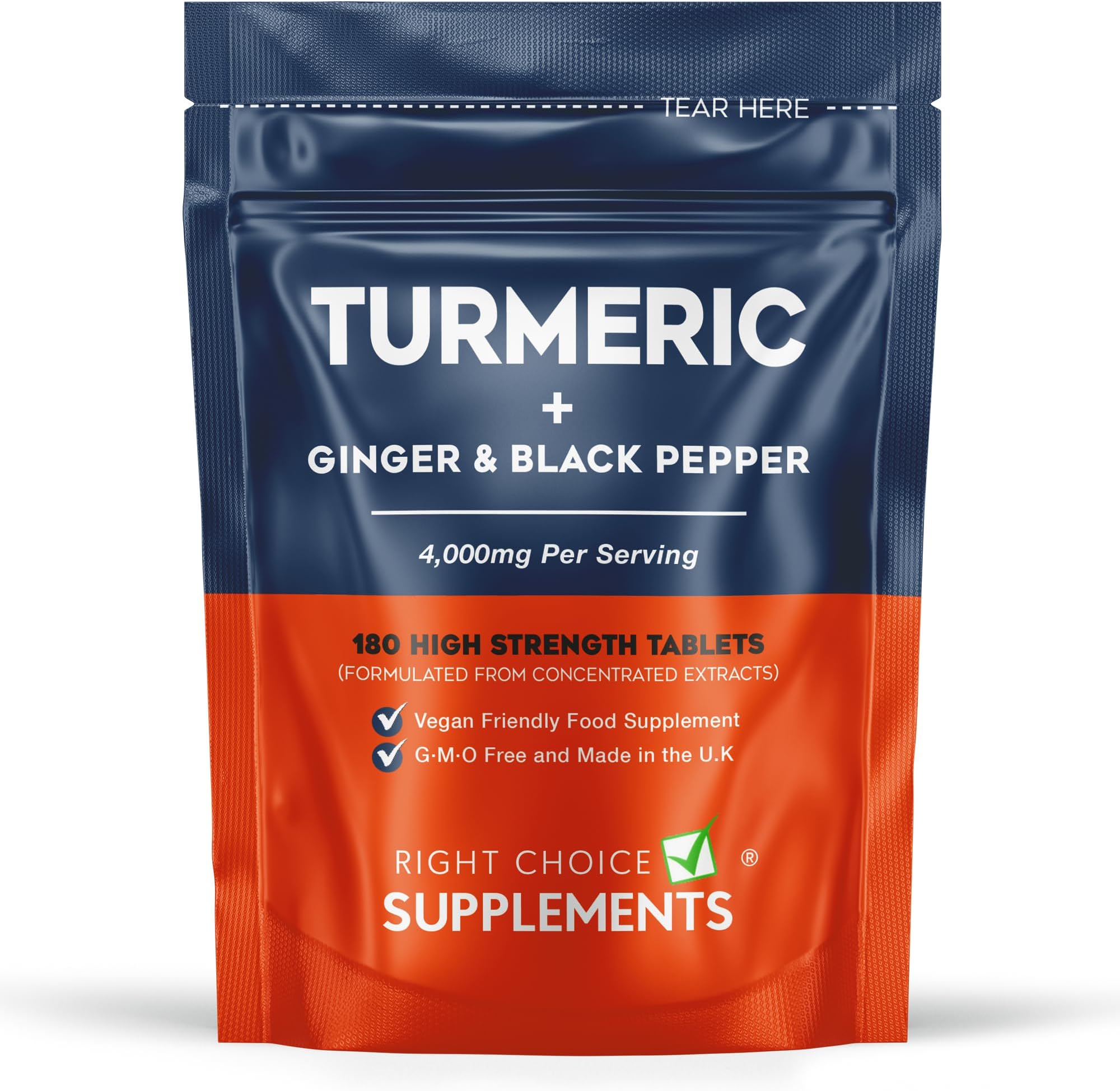 Turmeric Tablets 4000mg per Serving (2400mg Turmeric, 1400mg Ginger, 200 mg Black Pepper) | 180 High Strength Curcumin Tablet Supplements| Vegan and Gluten Free | UK Made