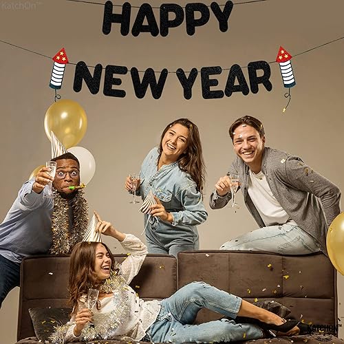 Miniatura 6 de KatchOn, Cartel de feliz año nuevo negro de fieltro 2024 - No bricolaje, 10 pies  Cartel de feliz año nuevo, decoraciones de feliz año nuevo 2024