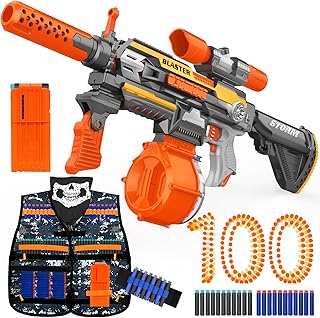 Xmifer Toy Guns Electric Machine Gun for Nerf Guns Automatic, Nerf Guns Sniper with Scope, 2 Magazines Tactical Vest Kit with 100 Darts, Nerf Guns for Kids Ages 8-12 Toy Gifts for Birthday Christmas