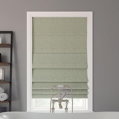 Sun Zero Preble Persiana romana sin cordón texturizada, 100% opaca, 35 x 64 pulgadas, verde salvia