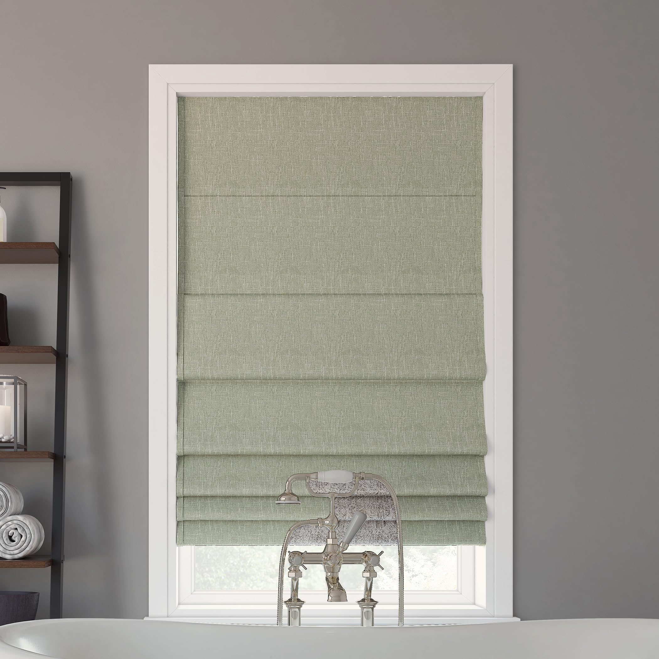 Sun Zero Preble Textured 100% Total Blackout Cordless Roman Shade, Sage Green, 33" W x 64" H