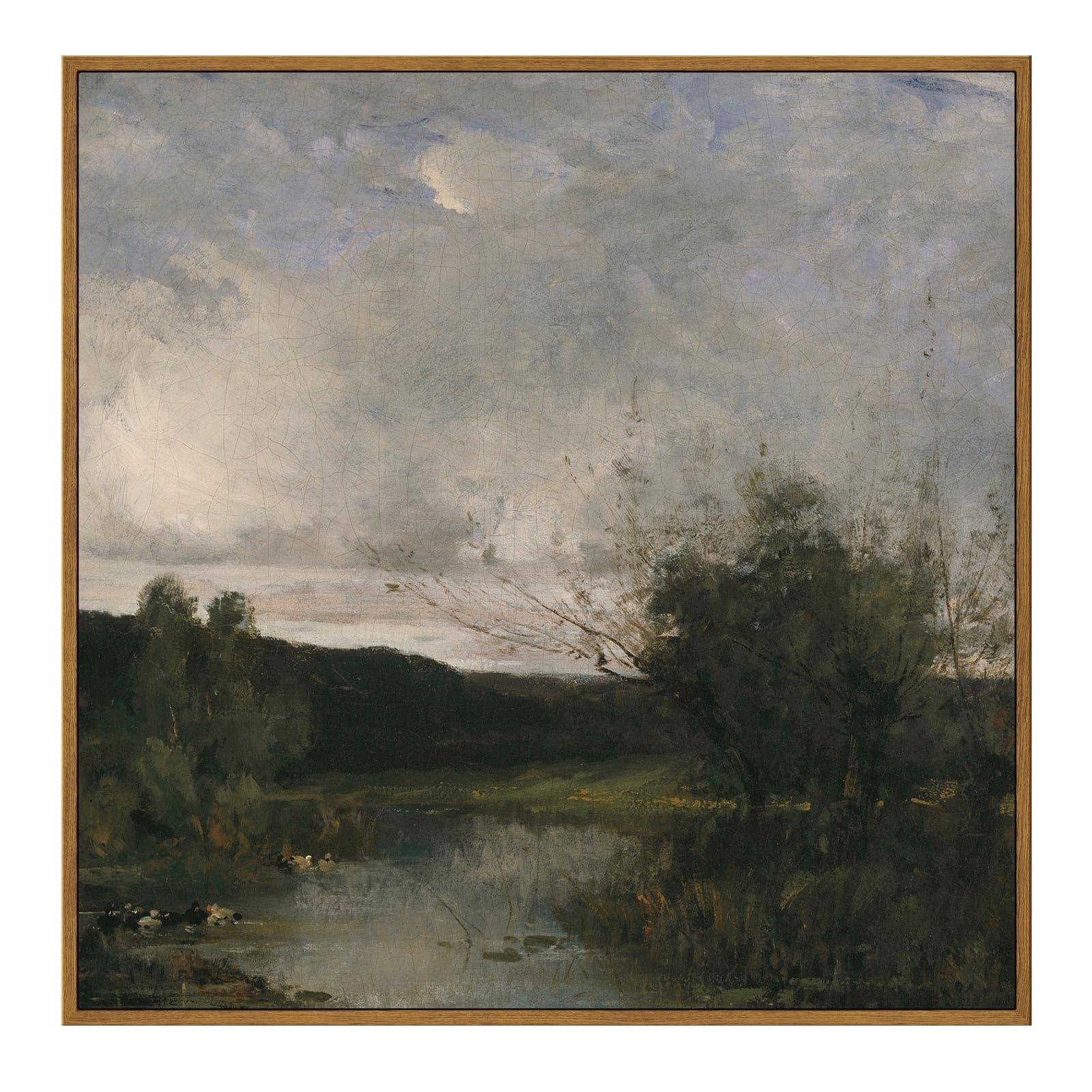 ARPEOTCY Vintage Landscape Large Square Framed Wall Art, Rural River