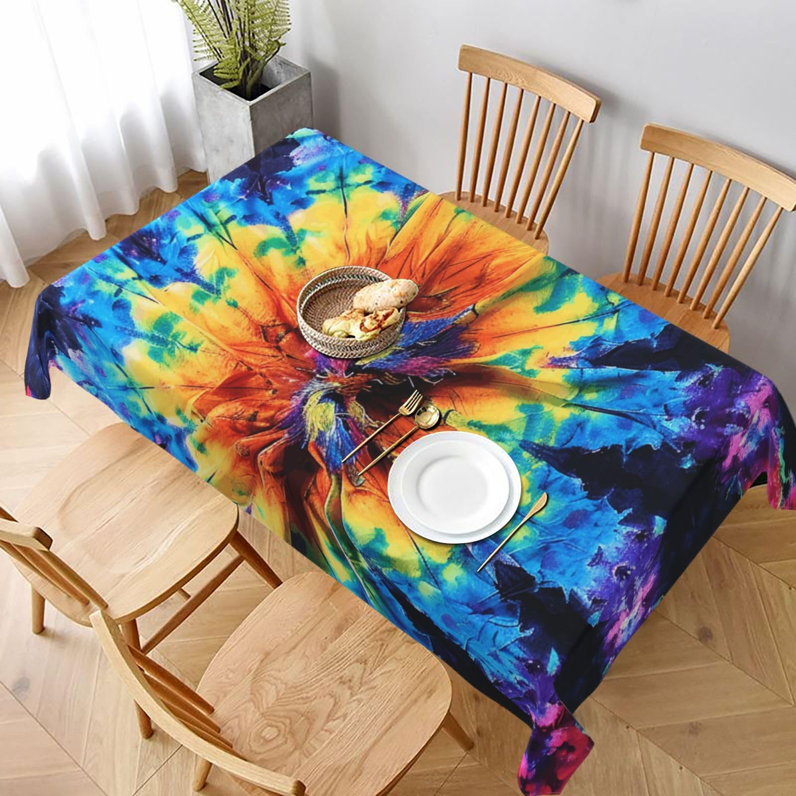 WPKJU Exotic Tribe Tie Dye Style Printed Tablecloth 60x90 in Water Resistant Table Cover Washable Rectangle Table Cloth for Dining Tables