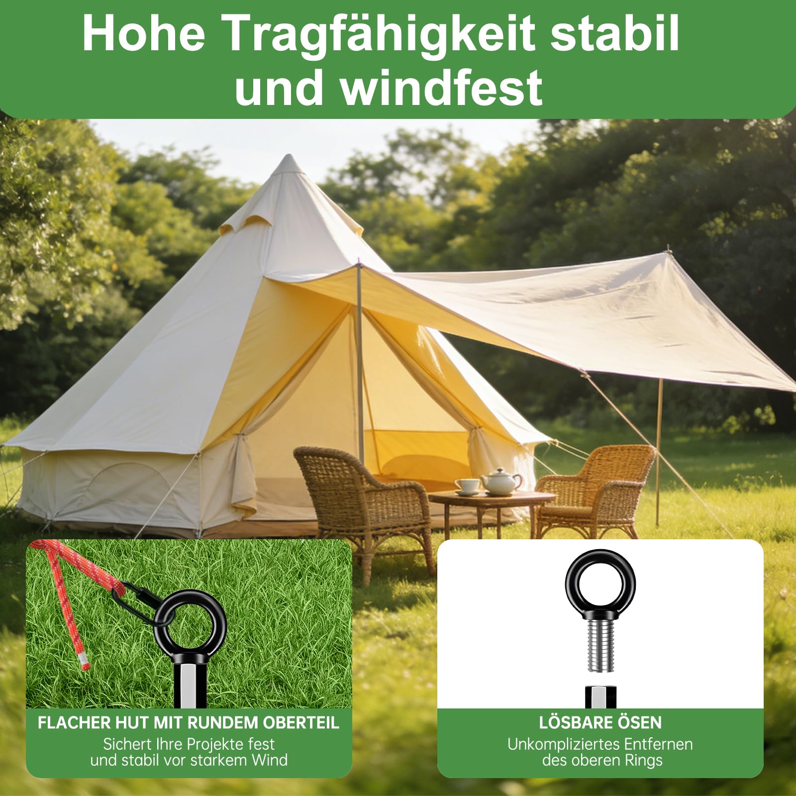 Bodenanker zum Eindrehen, Erdanker aus Stahl 45,9 cm – Robuste Bodenanker für Trampolin, Zelt, Schaukel & Markise, Wind- und rostbeständig, ideal für Garten & Camping