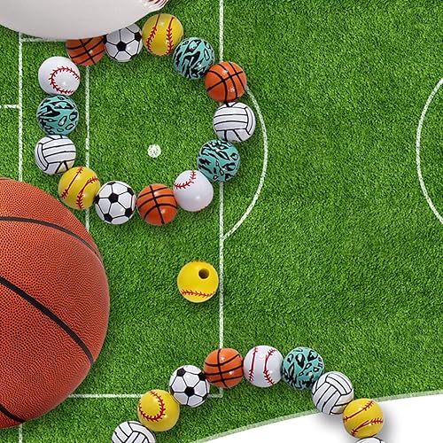 Miniatura 7 de Firstmeet Cuentas redondas de madera pintadas de 0.59 pulgadas, 60 unidadescaja de béisbol amarilla, cuentas sueltas para hacer joyas, cabello,