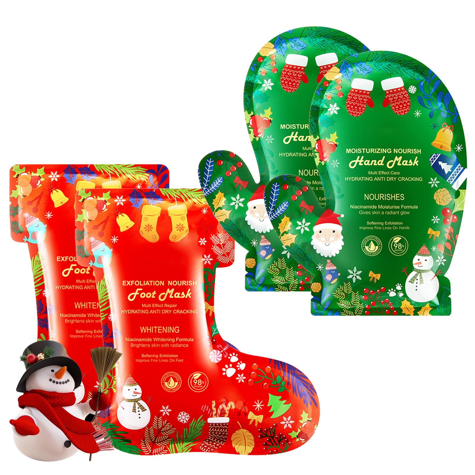 Handmaske & Fußmaske Weihnachten Set, Pflege Peeling Handmasken & Fussmaske Socken, Feuchtigkeitsspendend & Hornhautentfernung, Anti Hornhaut Handpflege Fußpflege für Weihnachts geschenk