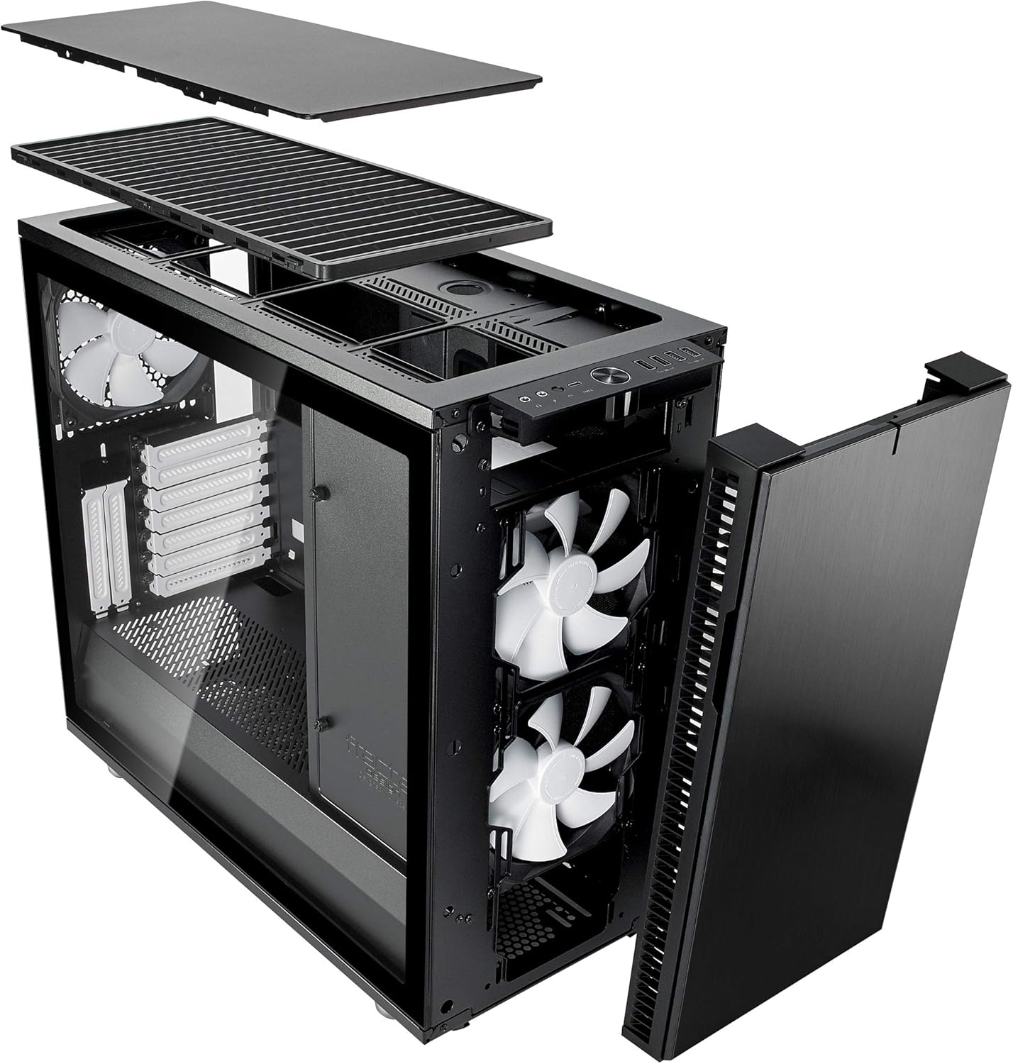 Interna view of the Fractal Design Define R6 USB-C TG case showing cable routing space behind the motherboard tray