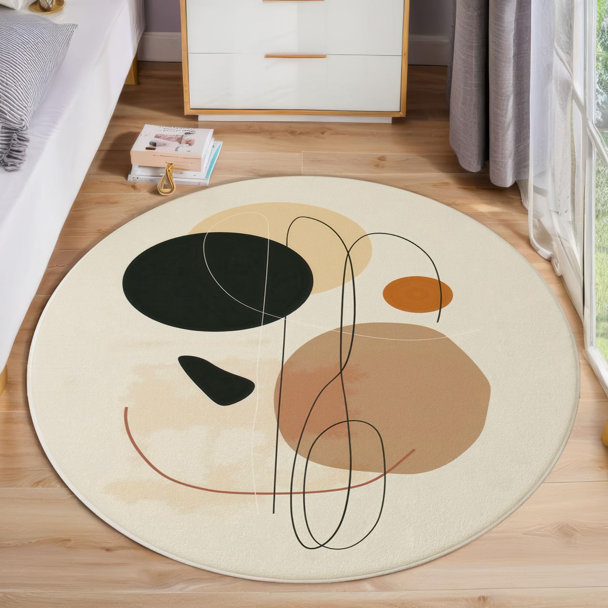 Tapis salon rond 60cm beige au design minimaliste