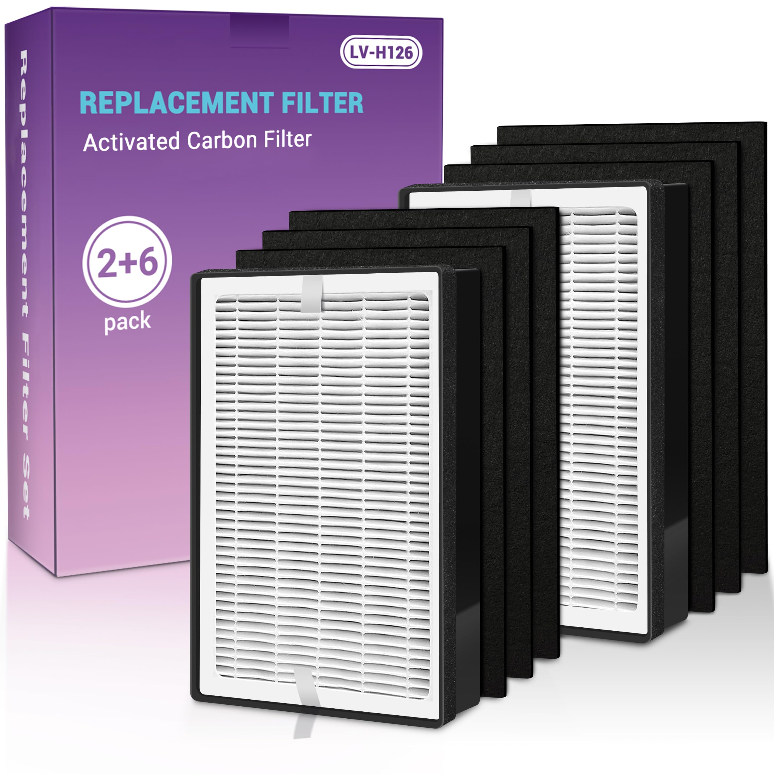 LV-H126-RF - Filtro di ricambio per purificatore d'aria LEVOIT LV-H126, 2 filtri True HEPA (H13) + 6 filtri ai carboni attivi