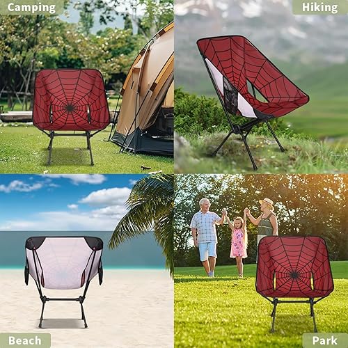 Miniatura 7 de Silla de camping portátil, sillas plegables para exteriores, tela de arañas rojas, silla ligera para mochileros, sillas de playa plegables al aire