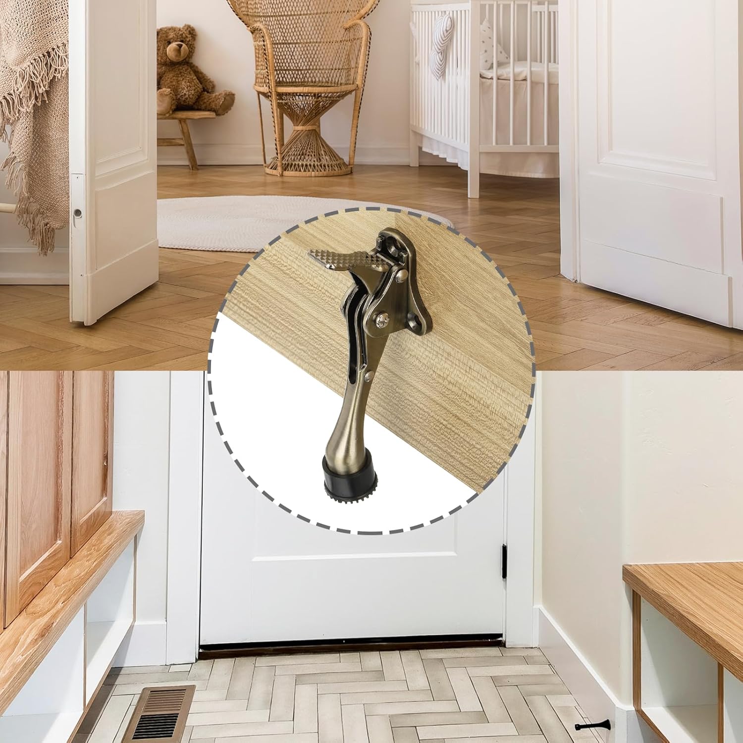 uxcell Kickdown Door Stop, 4 Pack One Touch Kickdown Door Stopper Holder with Non-Slip Rubber Tip and Screws, 4-Inch Metal Door Kickstand for Bottom of Door, Brown