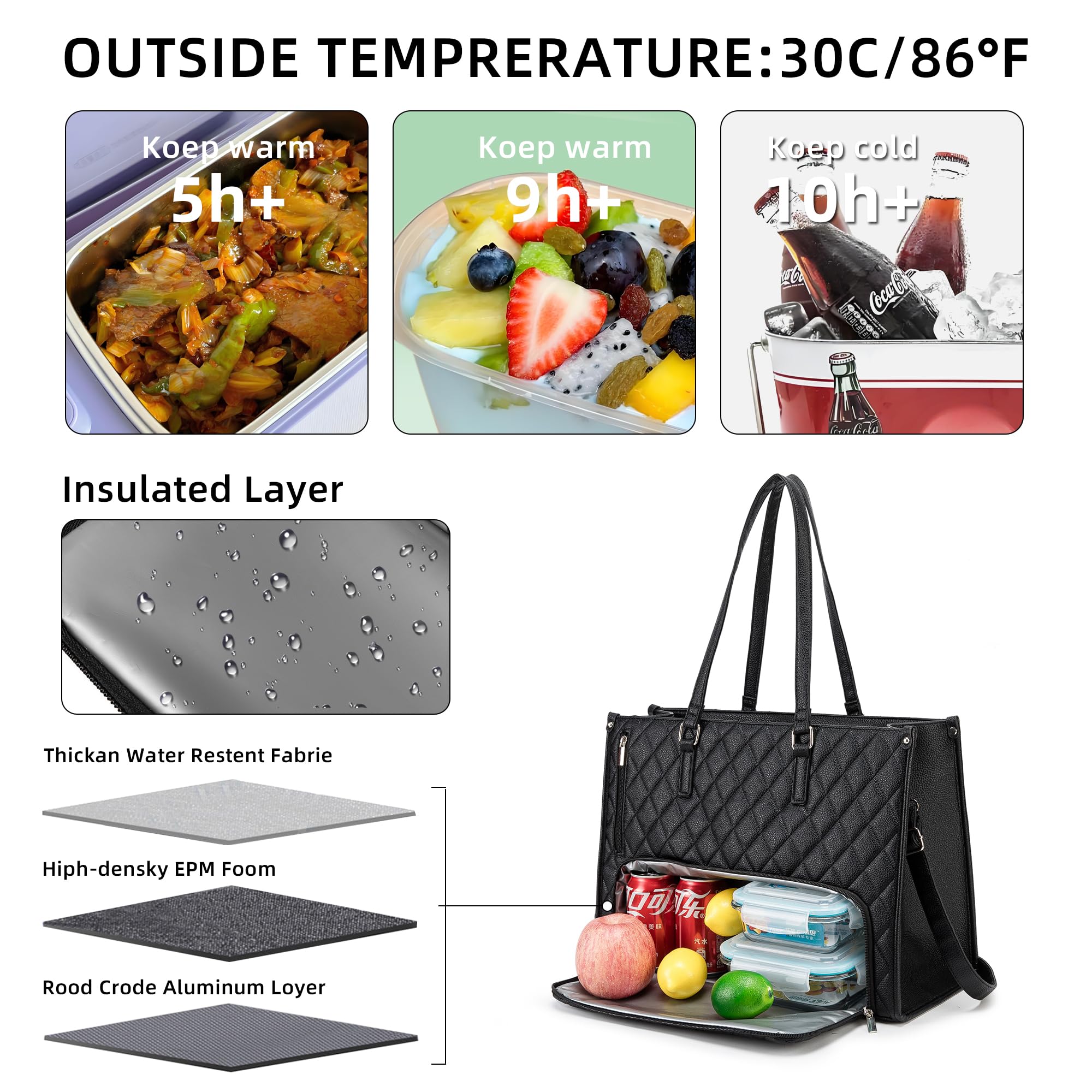 ROYALFAIR Borsa per il pranzo da donna, 2 in 1, con scomparto frigo e borsa da 15,6 pollici, grande borsa da lavoro per ufficio, lavoro e università