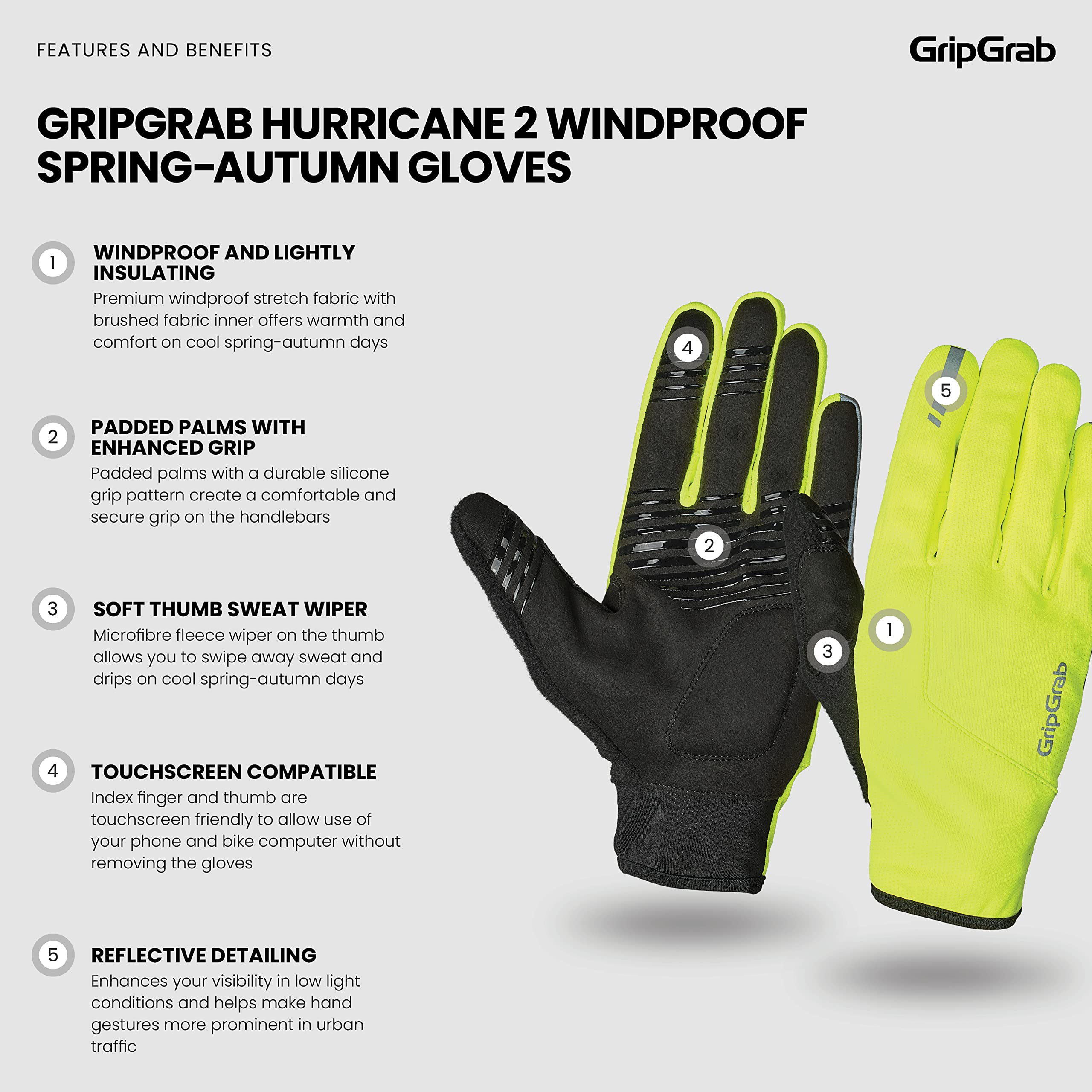 GripGrab Entre-Saisons Coupe-Vent Hurricane 2 Gants de Vélo Rembourrés Antidérapants d'hiver Mixte
