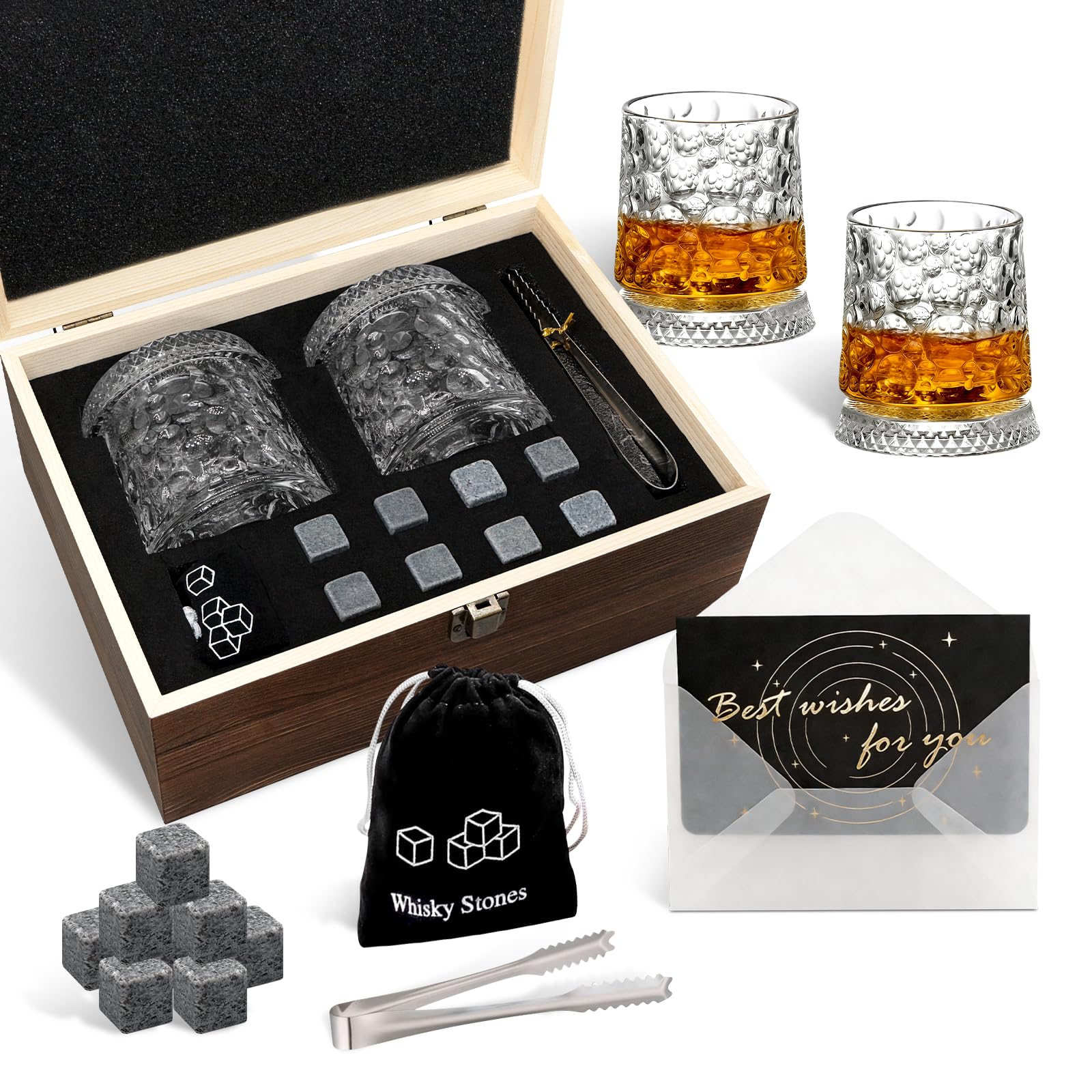 Qinhai Rotatable Whiskey Glass Gifts Sets, Whisky Gifts for Men